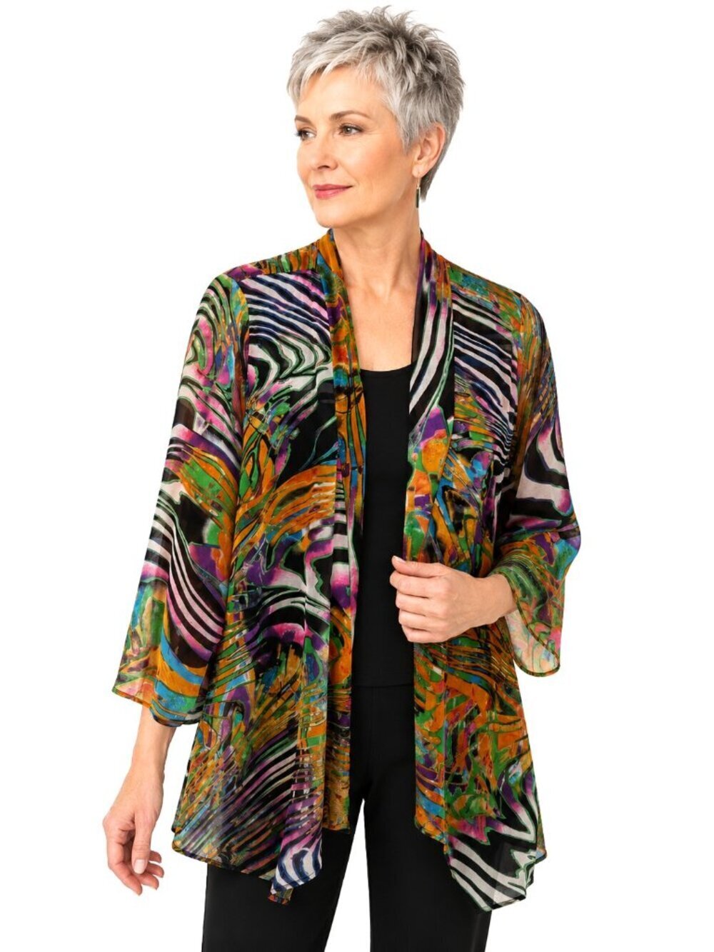 Slinky Brand Multicolor Sheer Mesh Cardigan
